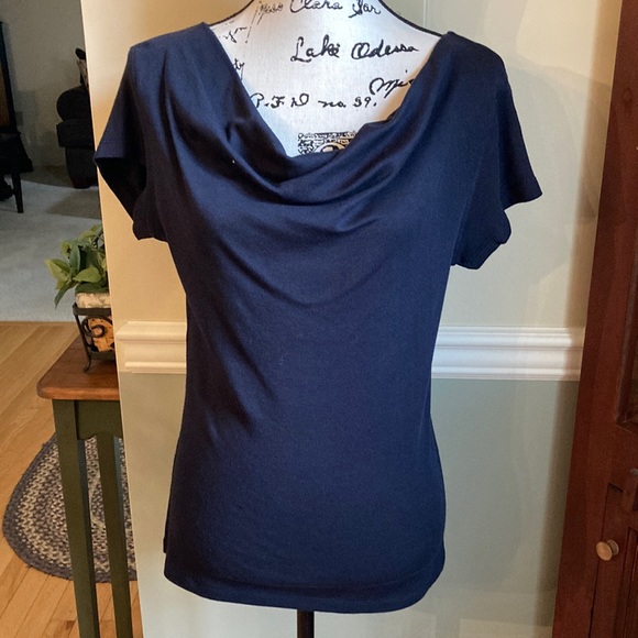 Workshop Republic Clothing Tops - Navy drape neckline tee
